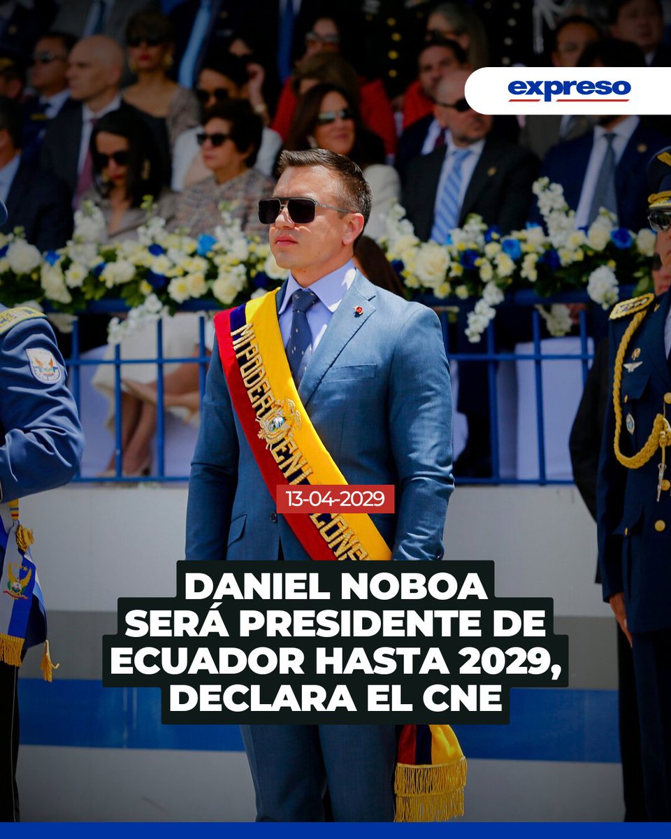 Expresoec's tweet photo. Pese a ser calificado por la oposición como un “accidente de la democracia”, Daniel Noboa reafirmó su respaldo ciudadano este 13 de abril. El CNE lo declaró oficialmente ganador de la segunda vuelta presidencial.

Conoce más: https://t.co/9LokRPr2d7 https://t.co/EQBpMxATiL