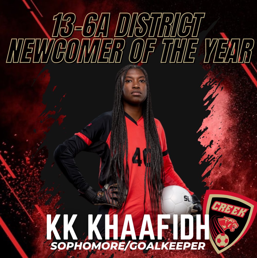 And finally… our brick wall in the back! Always willing to put her body on the line for her team. Our fearless goalkeeper is your 2025 District 13-6A Newcomer of the Year!! Congratulations KK!! #alldistrict #13-6A