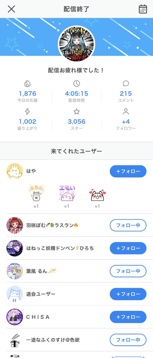 今日も配信にきてくれてありがとう〜！！
また遊びに来てね〜🎶