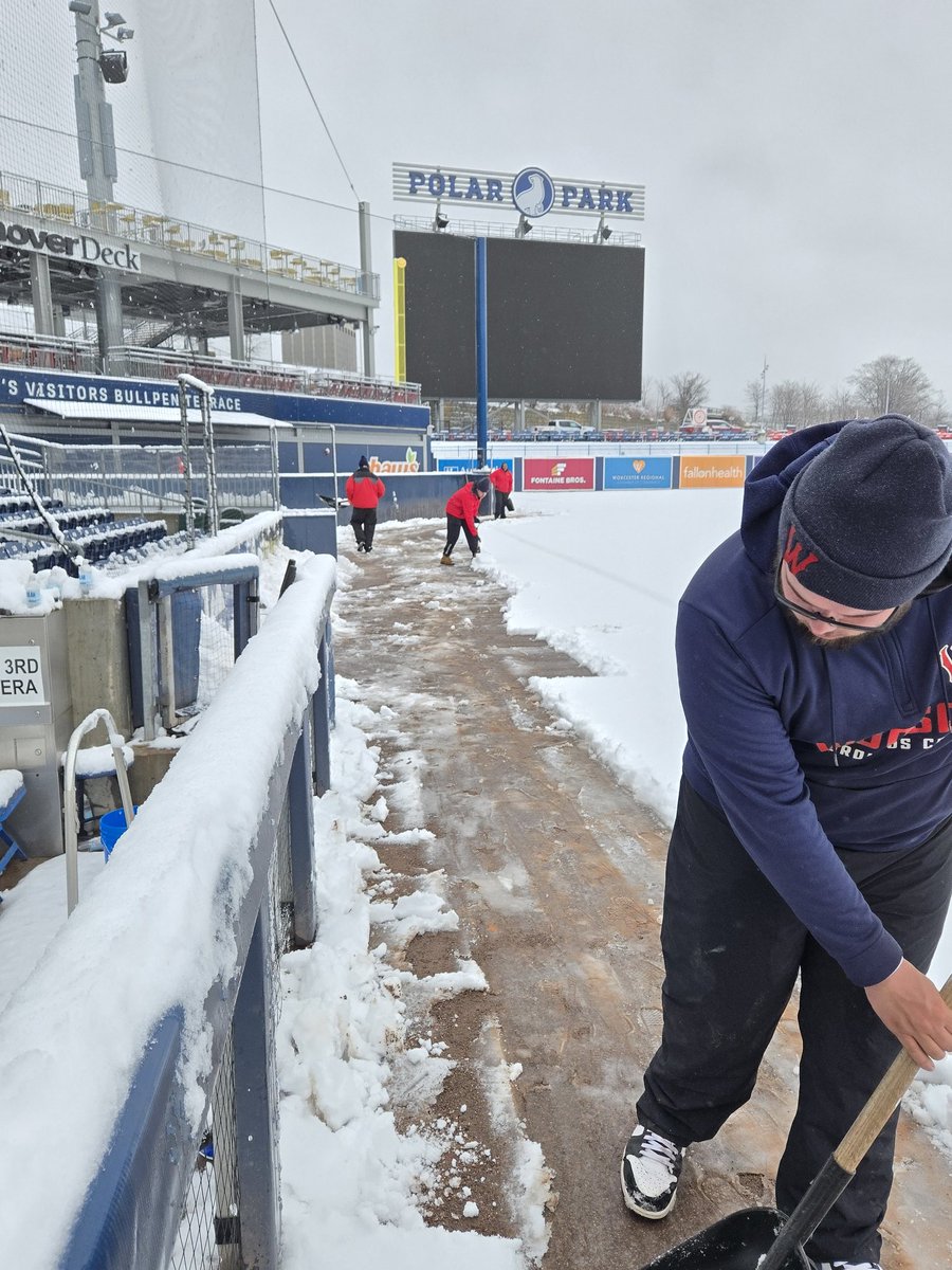 WooSoxGrounds's tweet photo. Incredible job by everyone over about 30 hours or so. From coming to the park Saturday morning to a very unexpected 4+ inches of snow... to leaving the park that night very cold, wet and dejected that, despite our best efforts, we weren't making the progress we needed... https://t.co/iw0Nky5dUl