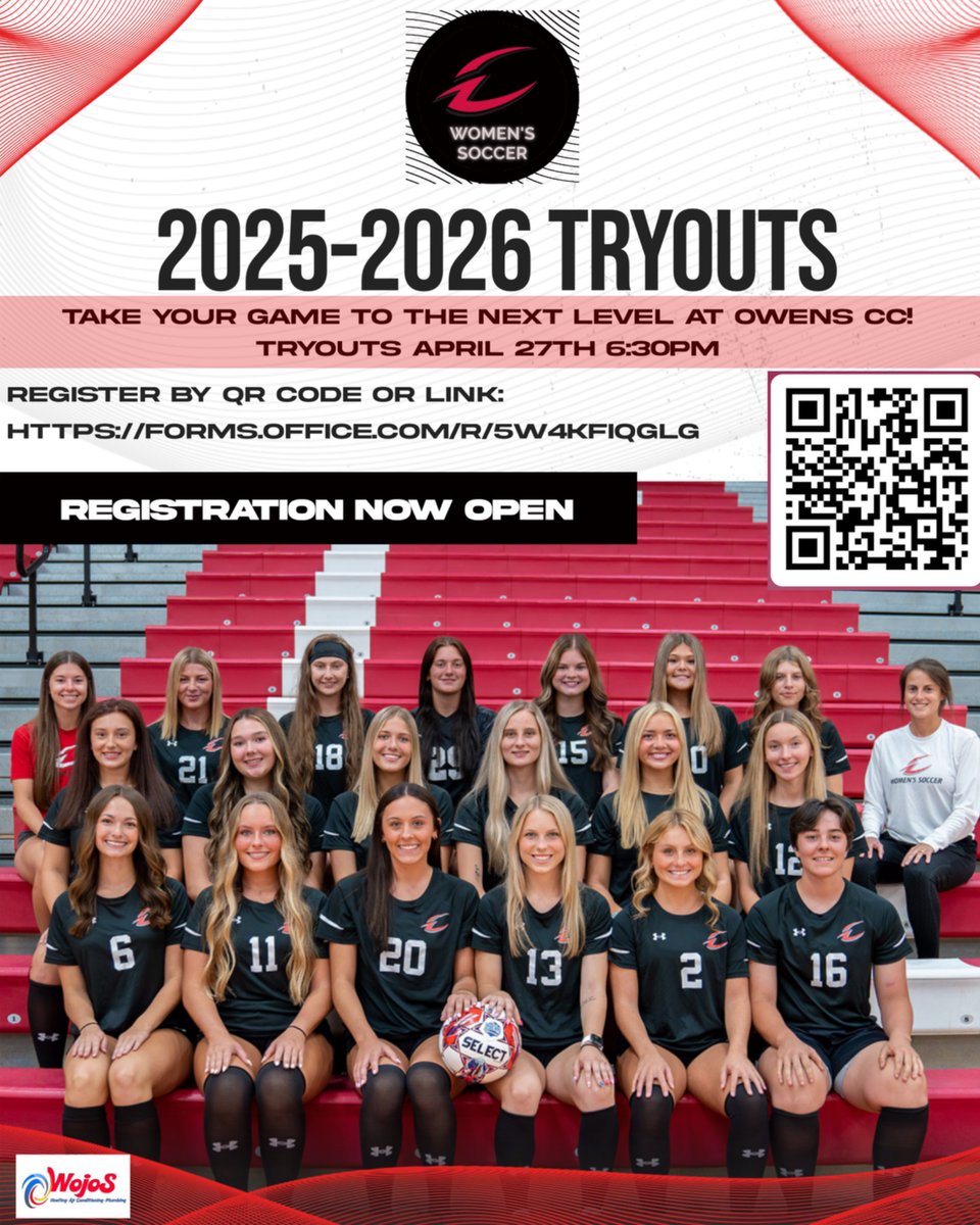 Owens CC Women’s Soccer (@owensccwsoc) on Twitter photo Tryouts are coming soon and registration is now open! If you’re interested in joining our team this fall - now is your chance! Use the link or code to register and bring an updated physical. We look forward to seeing you there!
<a href="/OwensCC/">Owens Community College</a> <a href="/OwensExpress/">Owens Express</a> Tryouts are coming soon and registration is now open! If you’re interested in joining our team this fall - now is your chance! Use the link or code to register and bring an updated physical. We look forward to seeing you there!
<a href="/OwensCC/">Owens Community College</a> <a href="/OwensExpress/">Owens Express</a>