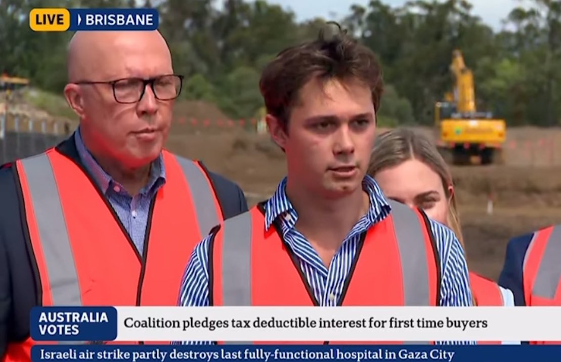 strangerous10's tweet photo. Peter Dutton’s son literally just told the media he is “saving like mad” but is struggling to save for a house. Has he thought about asking his multimillionaire Dad for some help? What a joke. This screams Desperation #Auspol2025 https://t.co/fq1YCXDsqJ