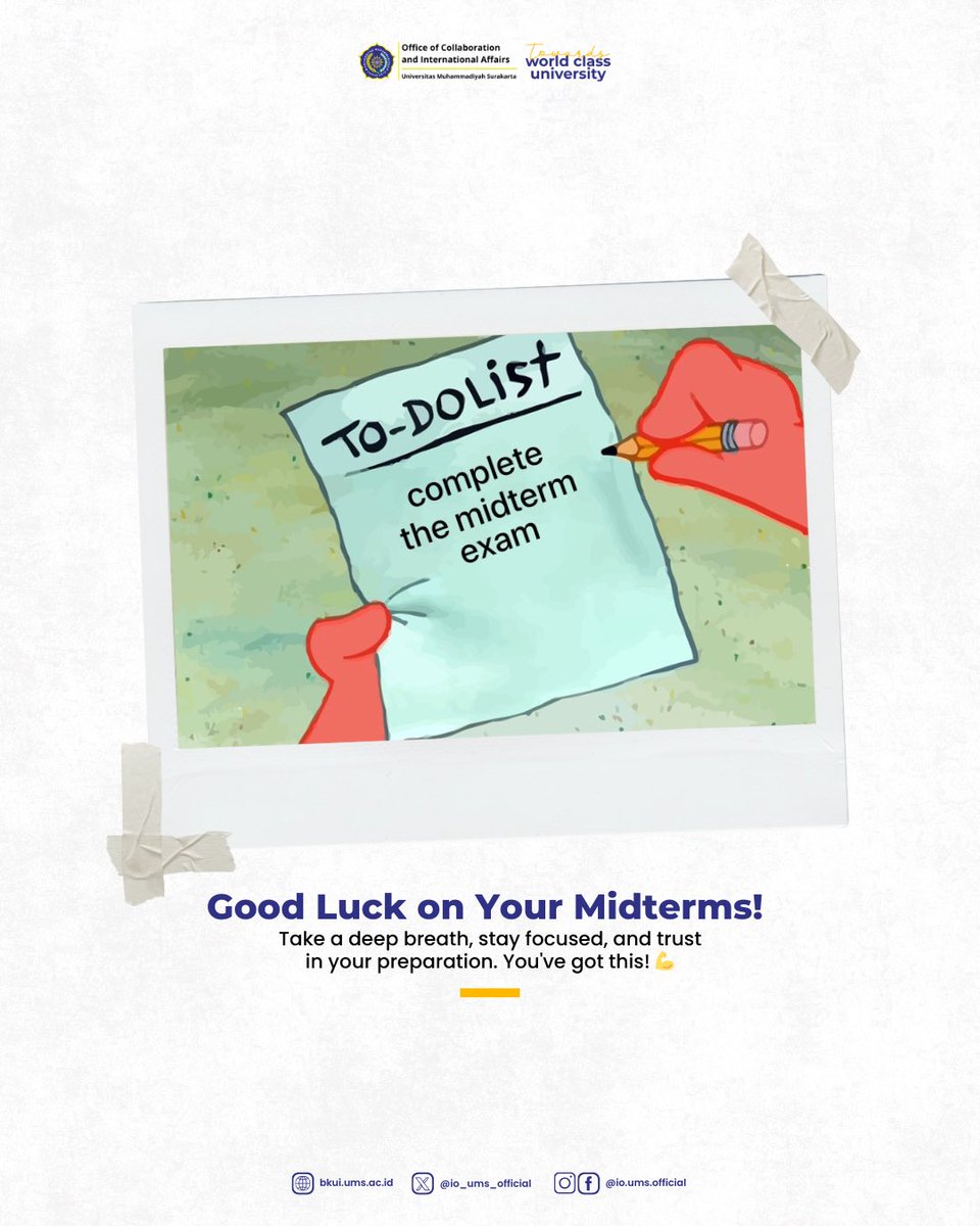 io_ums_official's tweet image. Midterm exams are here! Stay calm, stay focused, and trust in your hard work. You’ve got this, UMS students! Wishing you all the best of luck! 🍀📚 

#UMS #MidtermExams