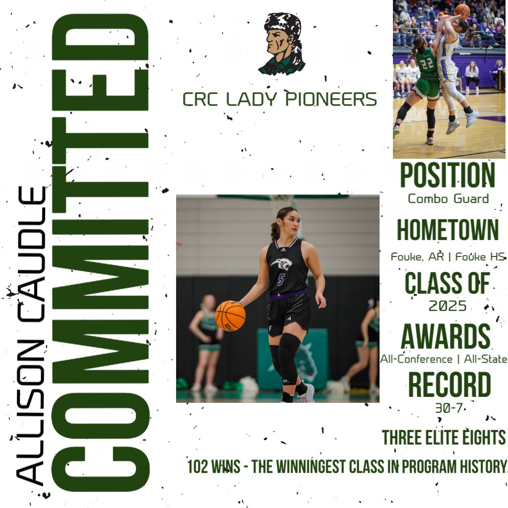 🚨🚨 COMMITMENT ALERT 🚨🚨

Allison Caudle, a combo guard from Fouke, AR has committed to play for the Lady Pioneers next season. Caudle has racked up significant individual and team accolades during her preps career at Fouke. Let’s welcome Ally to CRC! #CRCWBB