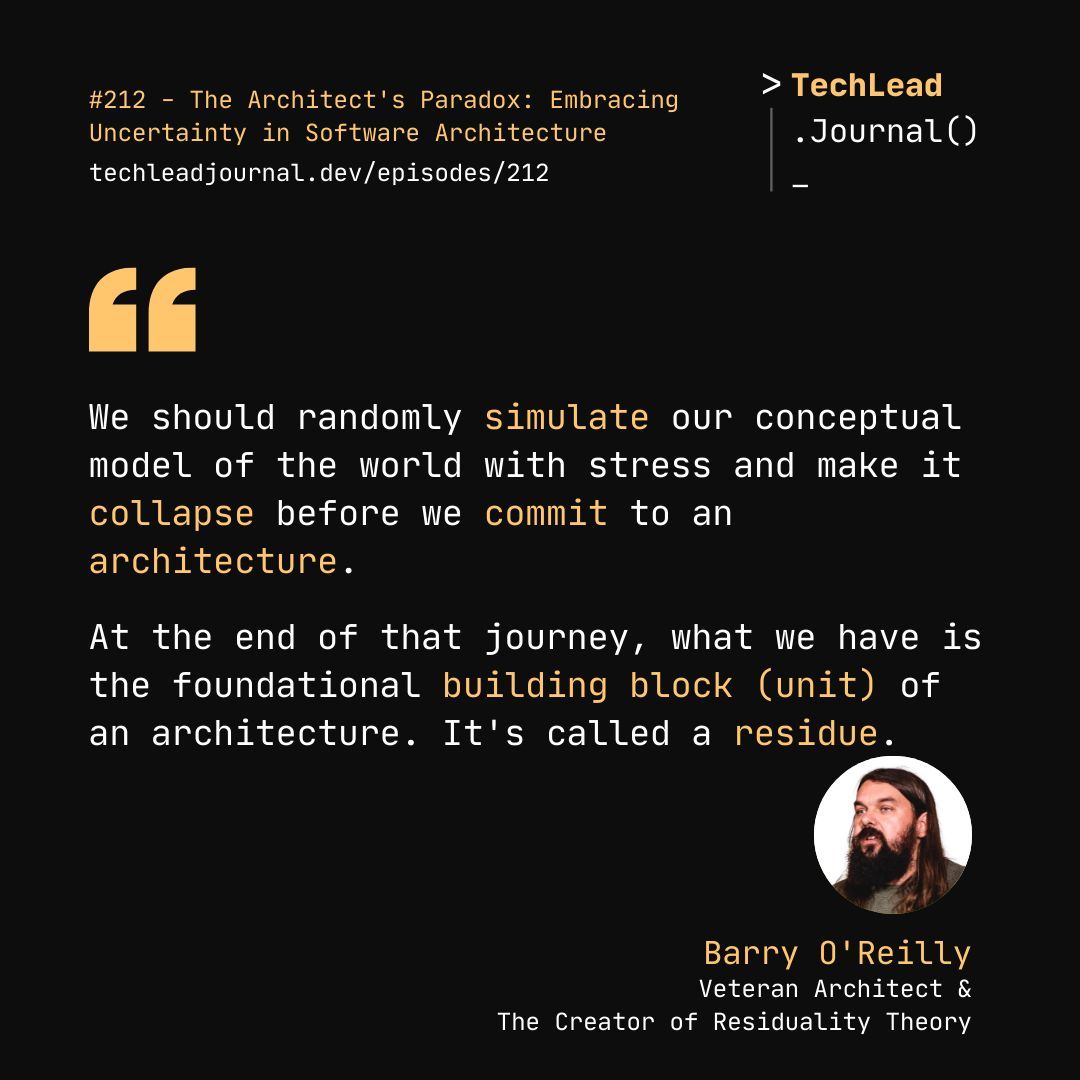 techleadjournal's tweet photo. Collapsing models reveal the true building blocks of architecture.
Hear more from Barry O'Reilly in episode 212.
#architecture #softwarearchitect #architectparadox https://t.co/Hbb6vZcGvn