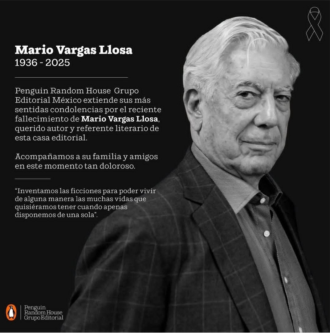Se fue uno de los grandes de la Literatura hispanoametica Lamentable pérdida la de Mario Vargas Llosa, deja un valioso legado