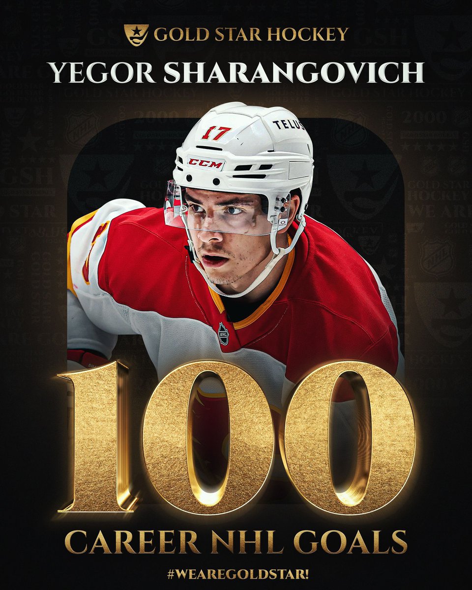 Congratulations to Yegor Sharangovich of the #Flames on scoring his 100th career NHL goal! #WeAreGoldStar!