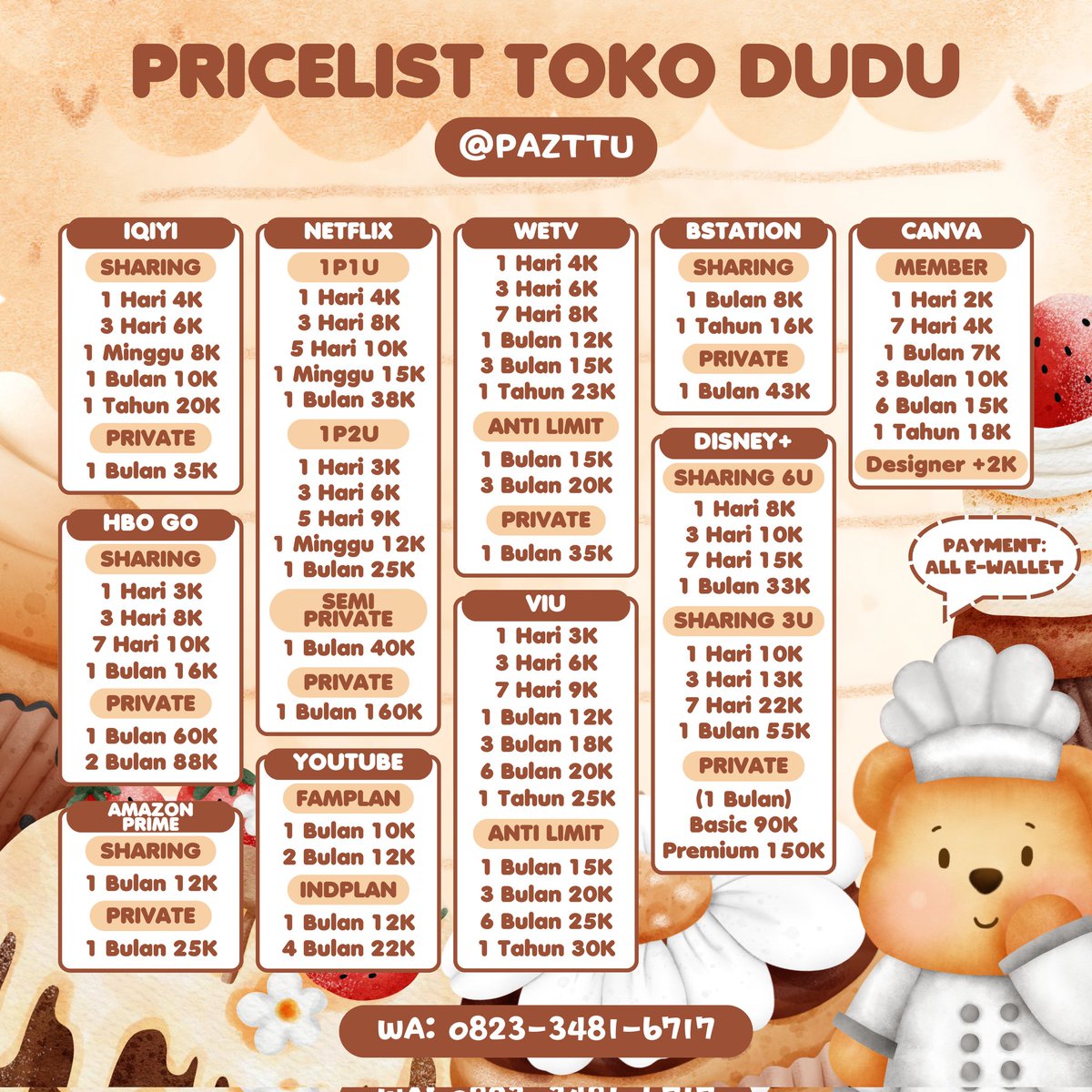 WTS NETFLIX IQIYI VIU BSTATION CANVA HBO GO YOUTUBE DISNEY+ AMAZON APLIKASI PREMIUM PRO #zonauang