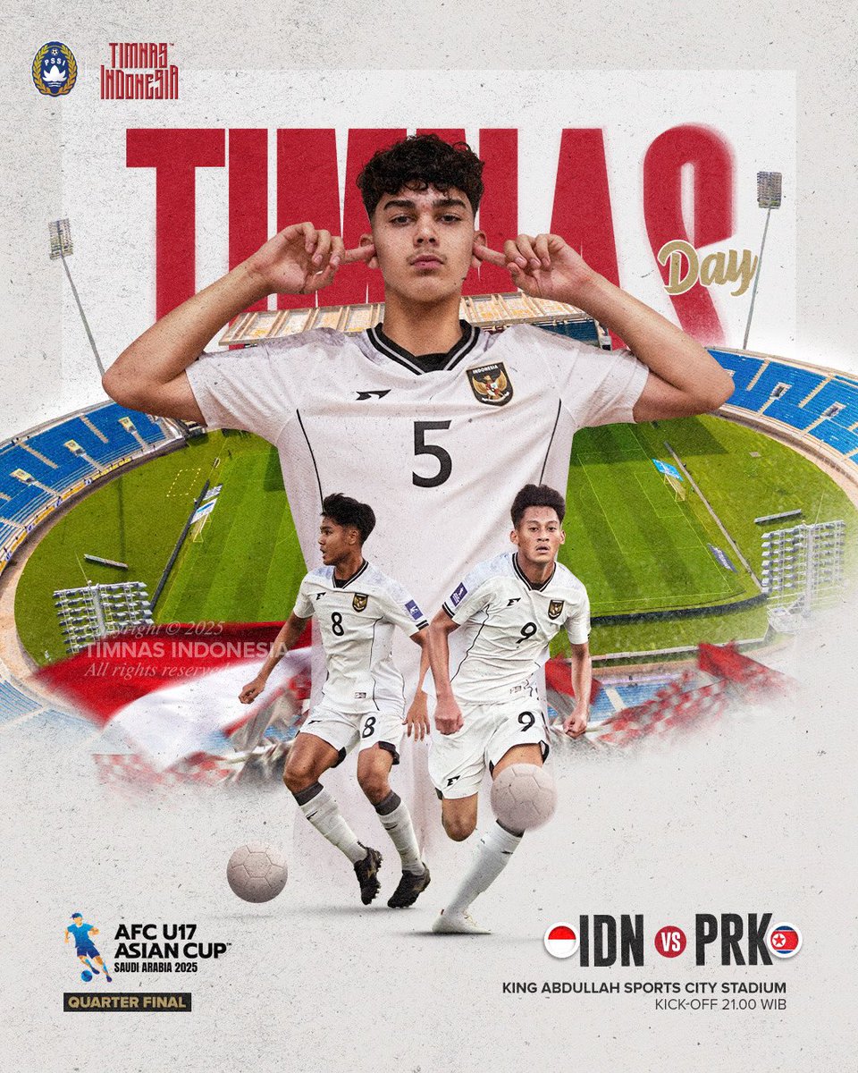 TimnasIndonesia's tweet photo. 📢 #AFCU17 𝐐𝐮𝐚𝐫𝐭𝐞𝐫-𝐟𝐢𝐧𝐚𝐥! 🗣️

🆚 North Korea
⏰ 21:00 WIB
🏟️ King Abdullah Sport City Stadium

‣ #GarudaMendunia ‣ #TimnasDay https://t.co/XwoCBulDzg