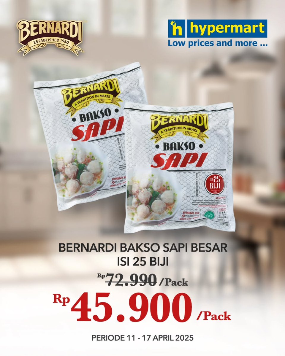 katalogpromosi's tweet image. Sosis &amp;amp; Bakso Bernardi lagi DISKON gede di Hypermart! 🛒🔥

• Sosis Sapi Goreng 500gr: Rp52.900
• Bakso Sapi Besar isi 25: Rp45.900

🗓 Promo 11–17 April 2025
📍 Semua Hypermart

Stok terbatas, yuk buruann cek promo lengkapnya di 👉 katalogpromosi.com/promo-hypermar…

#PromoHypermart