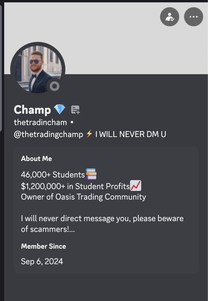 magic20154's tweet photo. @TheTradingChamp Hey it seems like this guy is sending scam message on discord community.  Seems fake to me. please confirm https://t.co/JF1fGJMBMv
