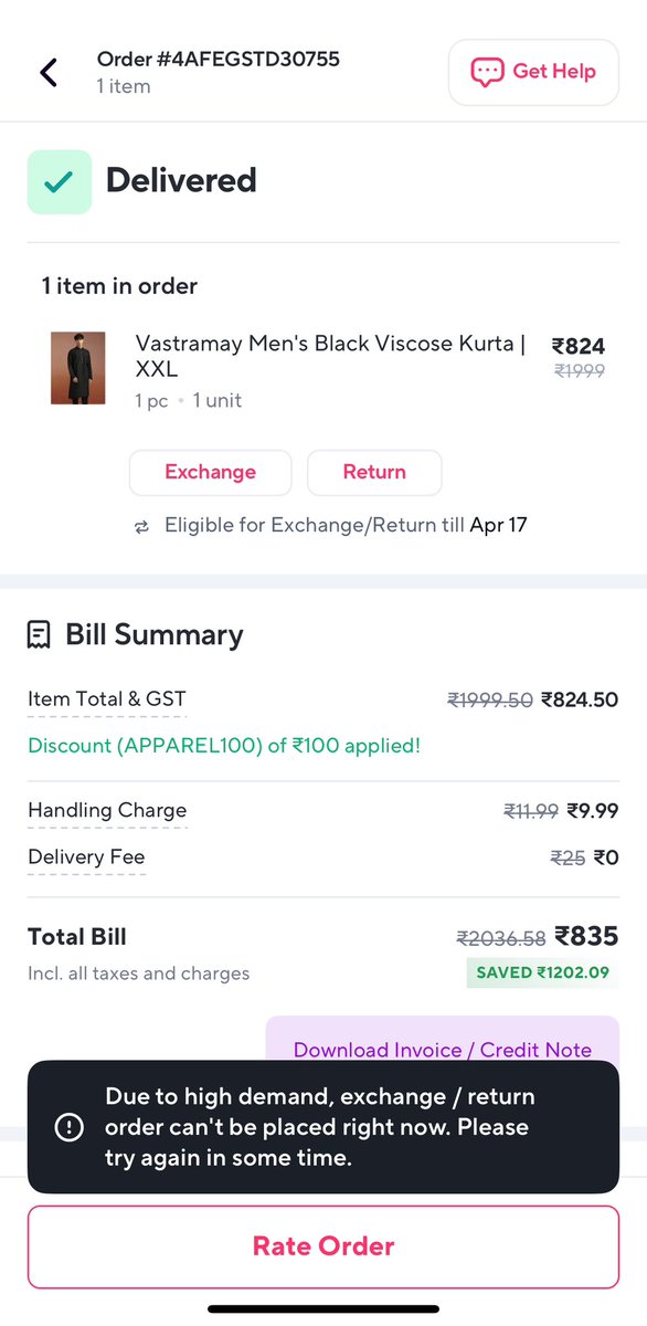 RiteshSeth's tweet photo. What scam are you running @ZeptoNow ?? What do you mean by high demand - i can make new orders but you cannot return the damaged items you sold me! https://t.co/AQPounYrLF