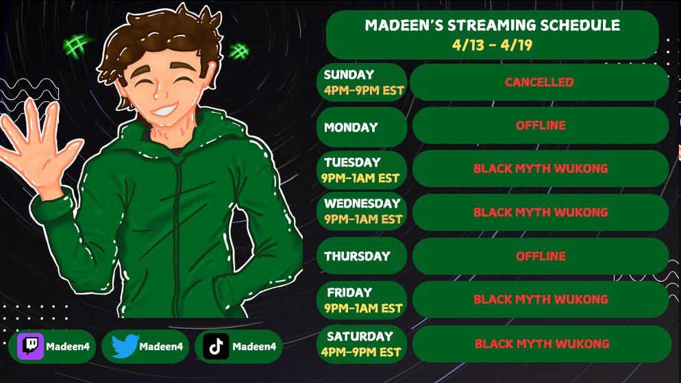 Late on this cause IRL priorities, but here's this week's schedule.
