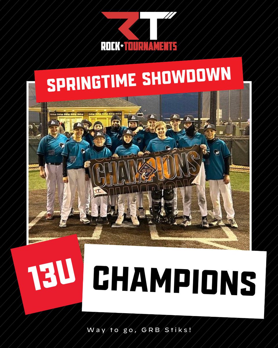 RockTournaments's tweet photo. 🥇 CHAMPIONS 🥇
Congratulations to our champs from this weekend’s Spring Showdown at the Rock! They brought the energy, the hustle, and the heart–well earned.  
• 10U - PTA Cardinal
• 11U - GRB Stiks-Grafenauer 
• 12U - Crown Point Bulldogs-Hadt 
• 13U-D1 - GRB Stiks-Black https://t.co/SjOP5obMKZ