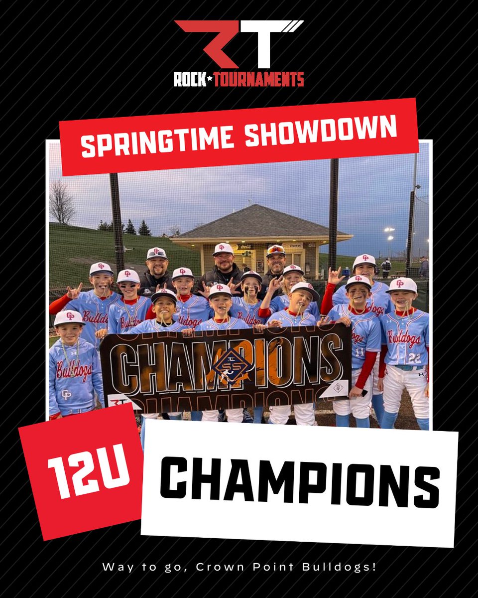 RockTournaments's tweet photo. 🥇 CHAMPIONS 🥇
Congratulations to our champs from this weekend’s Spring Showdown at the Rock! They brought the energy, the hustle, and the heart–well earned.  
• 10U - PTA Cardinal
• 11U - GRB Stiks-Grafenauer 
• 12U - Crown Point Bulldogs-Hadt 
• 13U-D1 - GRB Stiks-Black https://t.co/SjOP5obMKZ