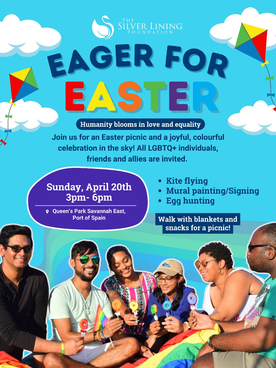 slftt's tweet image. Join us for an afternoon of joy, colourful expression &amp;amp; love in full bloom at our #EagerForEaster picnic in the park and kite flying! 🪁💖

📅: Sunday April 20th, 2025
🕒: 3:00 pm - 6:00 pm
📍: Queen’s Park Savannah East

DM us for more info!