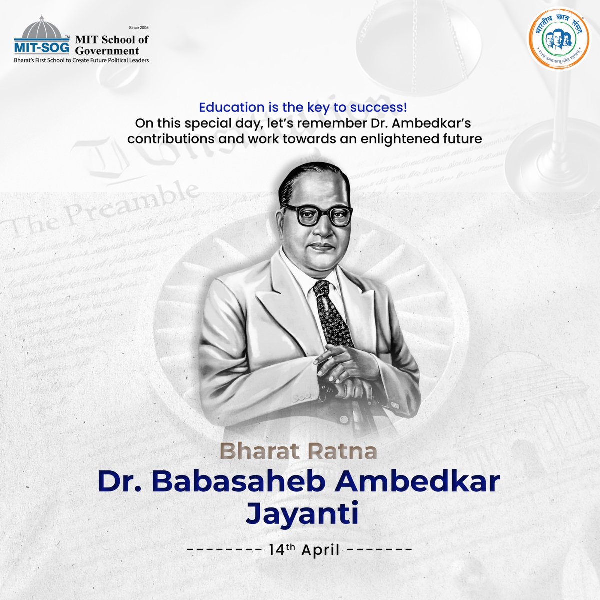 Remembering Dr. B.R. Ambedkar – The Torchbearer of Democracy

On the occasion of Ambedkar Jayanti, we honour the life and legacy of a true nation-builder, a visionary who laid the foundation of Bharat's democracy with courage, intellect, and an unshakable belief in equality.

At