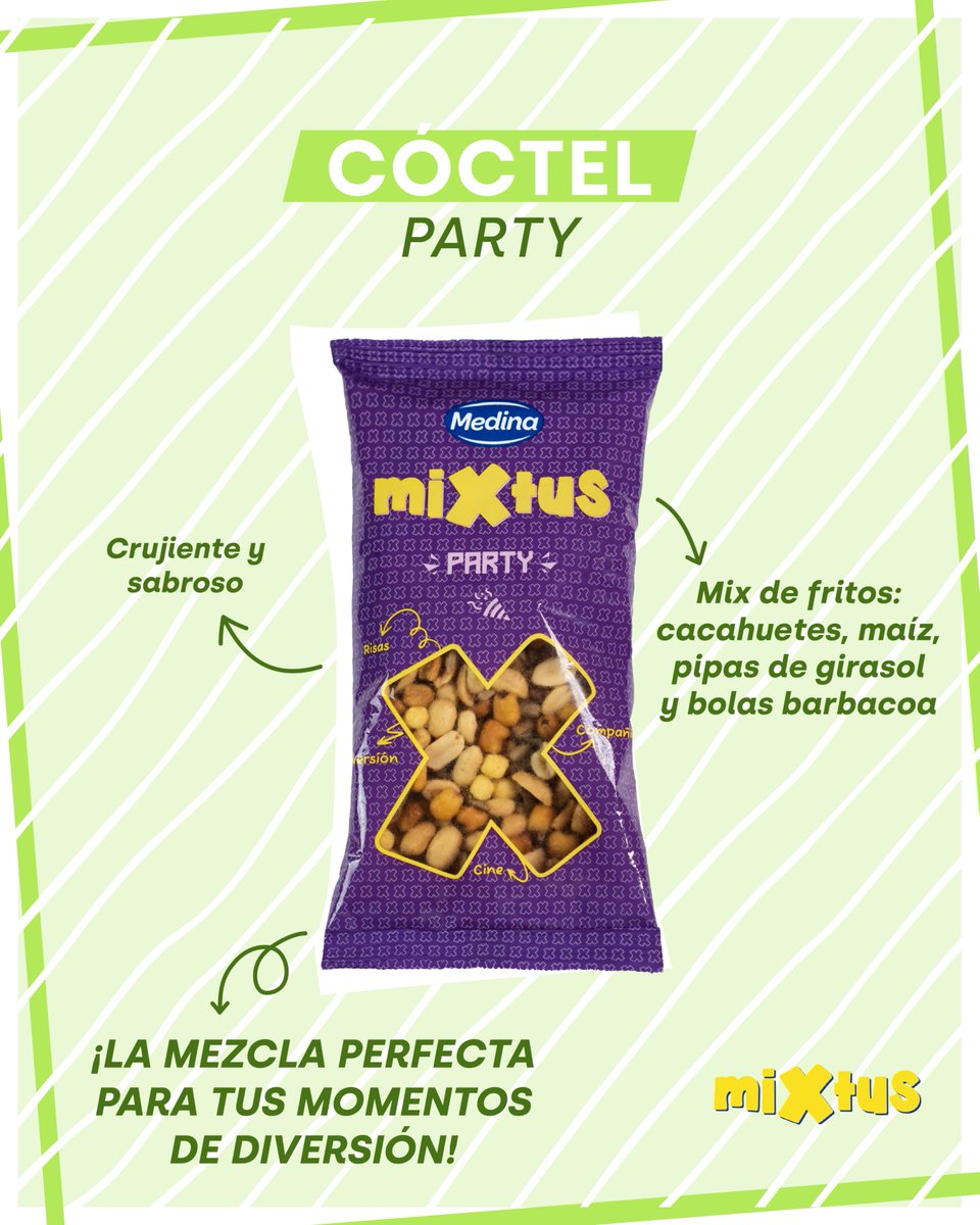 ¿Planes para esta Semana Santa?
¡Añade un toque crujiente y delicioso con Mixtus Party! 🥳
Cacahuetes, maíz, pipas de girasol y bolas barbacoa, ¡la combinación ideal para disfrutar a tope! ✨

#mixtus #party #medina #snacks #frutossecos #food #foodlover #picoteo #diversion