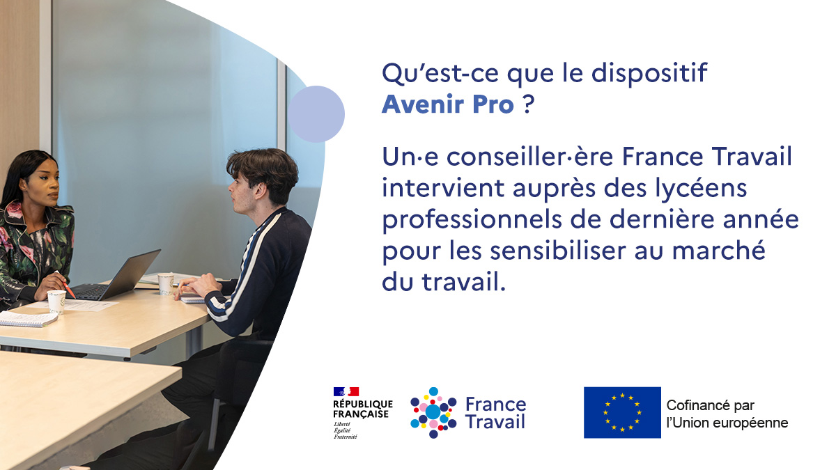 France Travail Hauts-de-France (@ftravail_hdf) on Twitter photo Avenir Pro 👉 Accompagner nos lycéens professionnels vers l'emploi 🚀
👉 Développé par <a href="/sciencespo/">Sciences Po</a> et <a href="/FranceTravail/">France Travail</a>, et cofinancé par le <a href="/FSE_nat/">Fonds social européen +</a>, ce dispositif est destiné aux élèves de terminale qui souhaitent entrer dans la vie active après leur CAP ou bac professionnel 💪 Avenir Pro 👉 Accompagner nos lycéens professionnels vers l'emploi 🚀
👉 Développé par <a href="/sciencespo/">Sciences Po</a> et <a href="/FranceTravail/">France Travail</a>, et cofinancé par le <a href="/FSE_nat/">Fonds social européen +</a>, ce dispositif est destiné aux élèves de terminale qui souhaitent entrer dans la vie active après leur CAP ou bac professionnel 💪