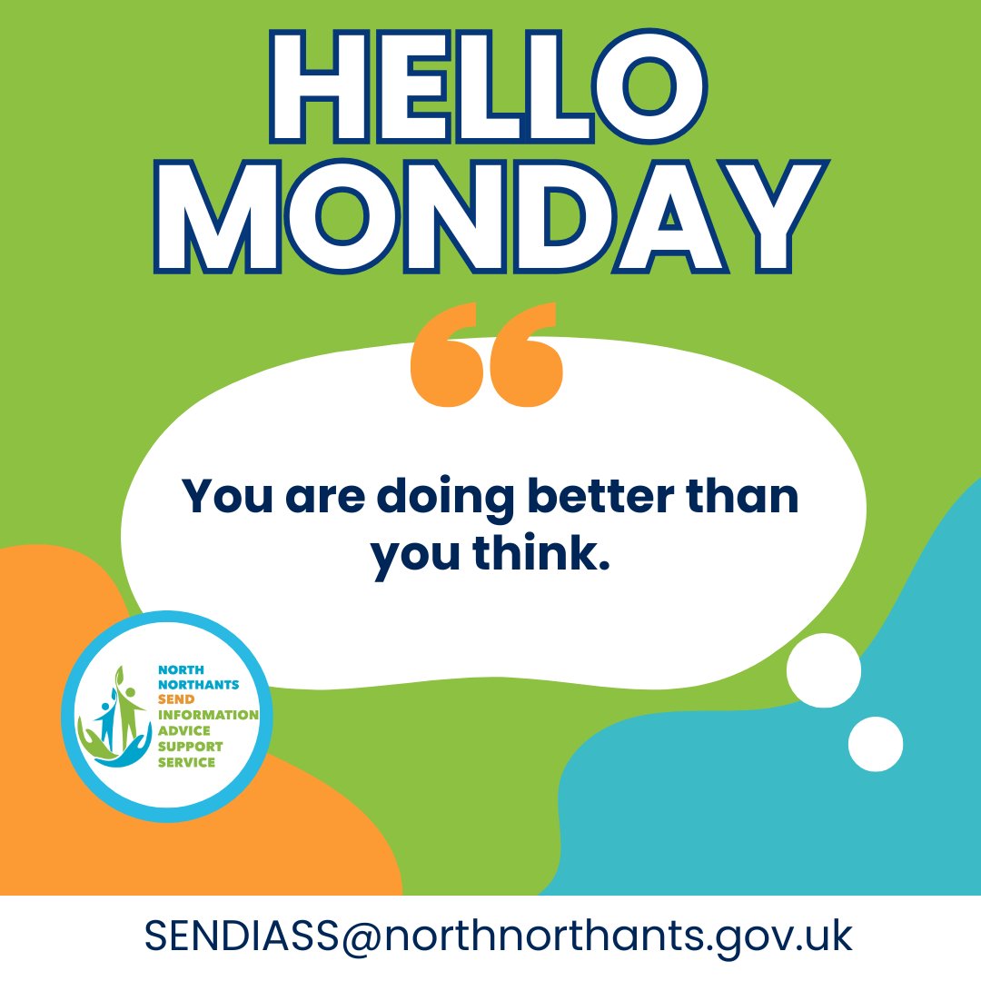 SEND IASS North Northants (@sendiassnnc) on Twitter photo Parenting and caring for a child with additional needs is not easy. Remember that you are strong, capable, and never alone!
๐๐ผ๐ป๐๐ฎ๐ฐ๐ ๐๐ ๐๐ผ๐ฑ๐ฎ๐:
โ 0300 373 2532 or ๐ง sendiass@northnorthants.gov.uk
๐ Monday to Friday
โฐ 9:30am-4:30pm Parenting and caring for a child with additional needs is not easy. Remember that you are strong, capable, and never alone!
๐๐ผ๐ป๐๐ฎ๐ฐ๐ ๐๐ ๐๐ผ๐ฑ๐ฎ๐:
โ 0300 373 2532 or ๐ง sendiass@northnorthants.gov.uk
๐ Monday to Friday
โฐ 9:30am-4:30pm