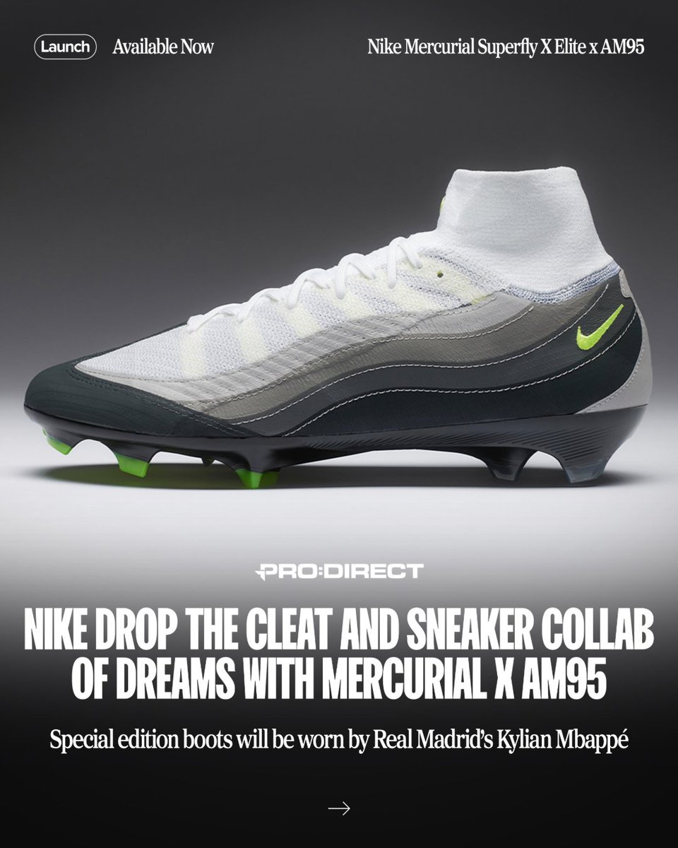 Shop Here: brnw.ch/MercXAM95

The crossover we never knew we needed 😍 Nike have released the new Air Max Mercurial x AM95 and we're so here for it 🤩 Shop online at Pro:Direct Soccer now - limited pairs available so you'll have to be quick ⚡