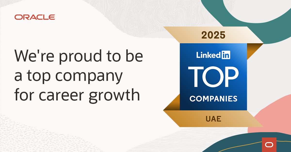 emarginated's tweet image. Oracle has been recognized as a LinkedIn Top Company in the UAE. 
Discover more about careers at @Oracle_ME: social.ora.cl/6018F7oXM 
#OracleForAll
