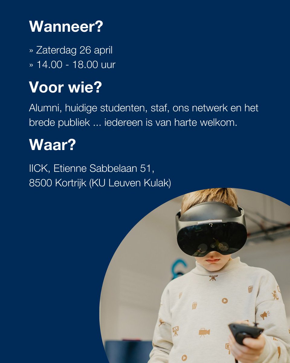 Itec, an imec research group at KU Leuven (@itec_kuleuven) on Twitter photo 🎉Zet 26 april in je agenda! Tijdens (Her)beleef Kulak opent <a href="/KULeuvenKulak/">KU Leuven Kulak</a> de deuren voor iedereen met een hart voor #wetenschap en #onderwijs.🔬
Samen met de faculteit PPW staan we klaar om je te verrassen: verken onze onderzoeksdomeinen.💡
Meer info 👉tinyurl.com/32bersbu 🎉Zet 26 april in je agenda! Tijdens (Her)beleef Kulak opent <a href="/KULeuvenKulak/">KU Leuven Kulak</a> de deuren voor iedereen met een hart voor #wetenschap en #onderwijs.🔬
Samen met de faculteit PPW staan we klaar om je te verrassen: verken onze onderzoeksdomeinen.💡
Meer info 👉tinyurl.com/32bersbu