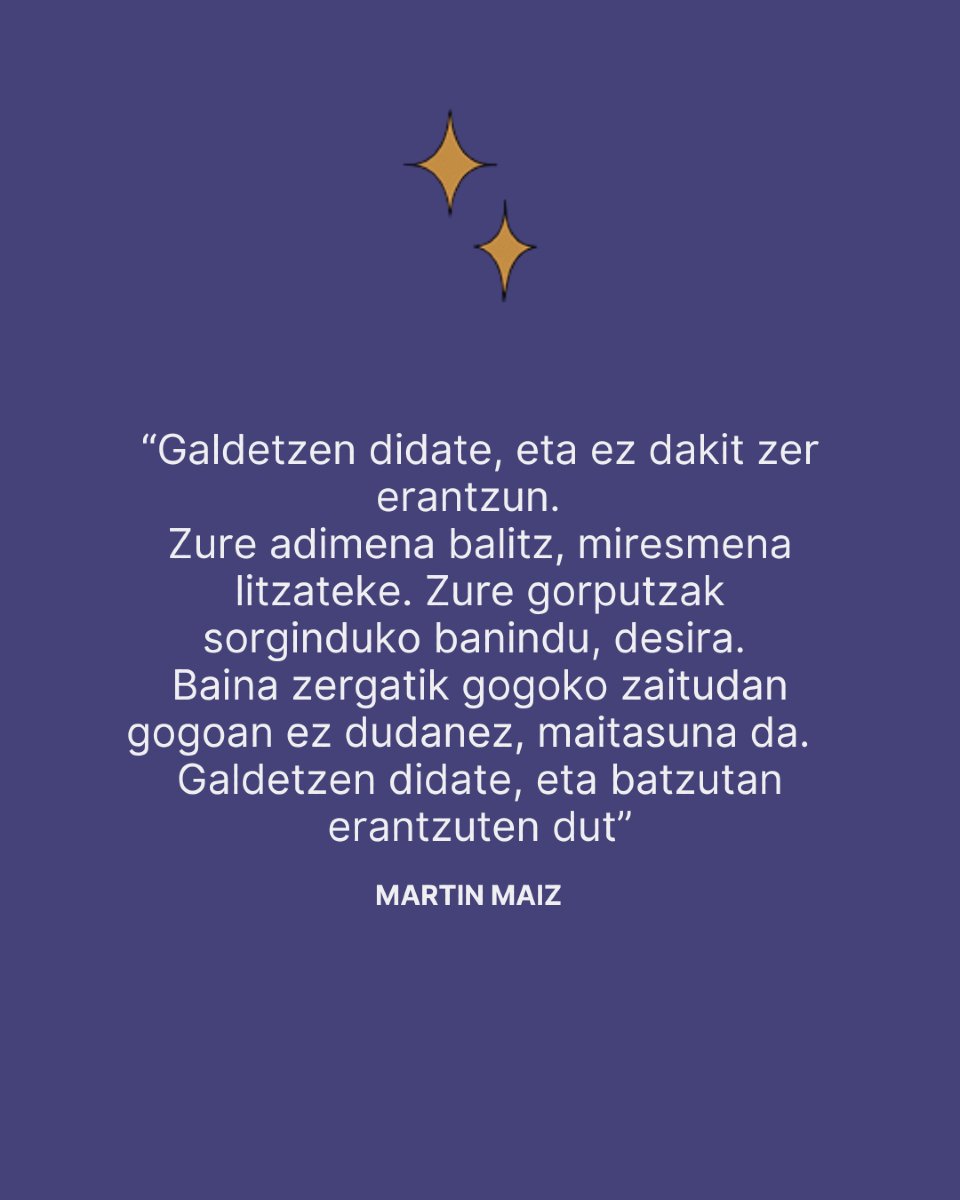 Mikrokontakizunen euskarazko lehiaketan irabazleetako testu bat ✍🏻❣️

-

Uno de los textos ganadores en el concurso de microrrelatos en euskera. #lumafestibala2025