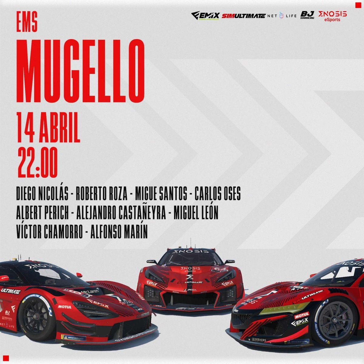 Enosis eSports (@e_enosis) on Twitter photo 🏁EMS <a href="/EMS_iRacing/">European Master Series</a>
🗺️Autódromo Internacional del Mugello
▶️Tercer encuentro de la European Master Series GT3
📺 twitch.tv/ems_iracing
🏎 1º y 2º División
🍀 Suerte a todos !
#iracing #simracing #EMSiRacing
<a href="/Emix_Gaming_/">EmixGaming</a> 🏁EMS <a href="/EMS_iRacing/">European Master Series</a>
🗺️Autódromo Internacional del Mugello
▶️Tercer encuentro de la European Master Series GT3
📺 twitch.tv/ems_iracing
🏎 1º y 2º División
🍀 Suerte a todos !
#iracing #simracing #EMSiRacing
<a href="/Emix_Gaming_/">EmixGaming</a>