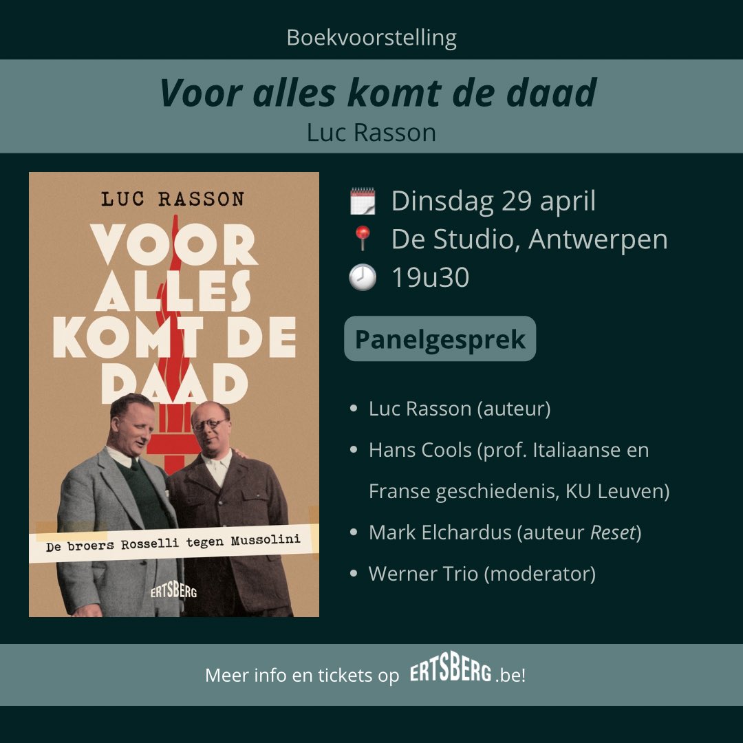 Een niet te missen avond over een onbekend en belangrijk stukje Italiaanse geschiedenis. Kom op dinsdag 29 april om 19u30 naar De Studio in Antwerpen en ga in gesprek met auteur Luc Rasson! Bestel jouw ticket en reserveer het boek nu op Ertsberg.be.