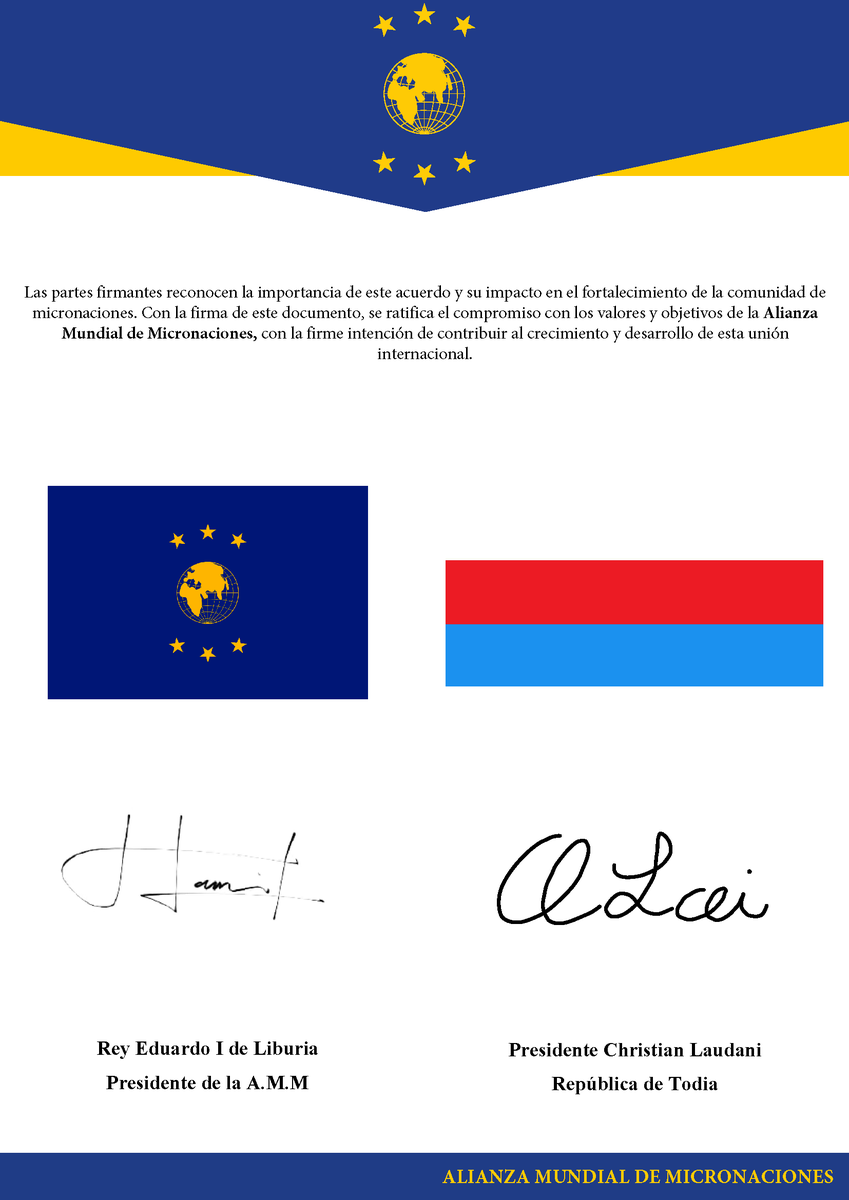 📢✨ República de Todia Join the World Micronations Alliance ✨📢

alianzamm.ddns.net

#Micronations #MicronationalAlliance #Diplomacy #Cooperation
<a href="/TodiaGov/">Govern de Todia</a>