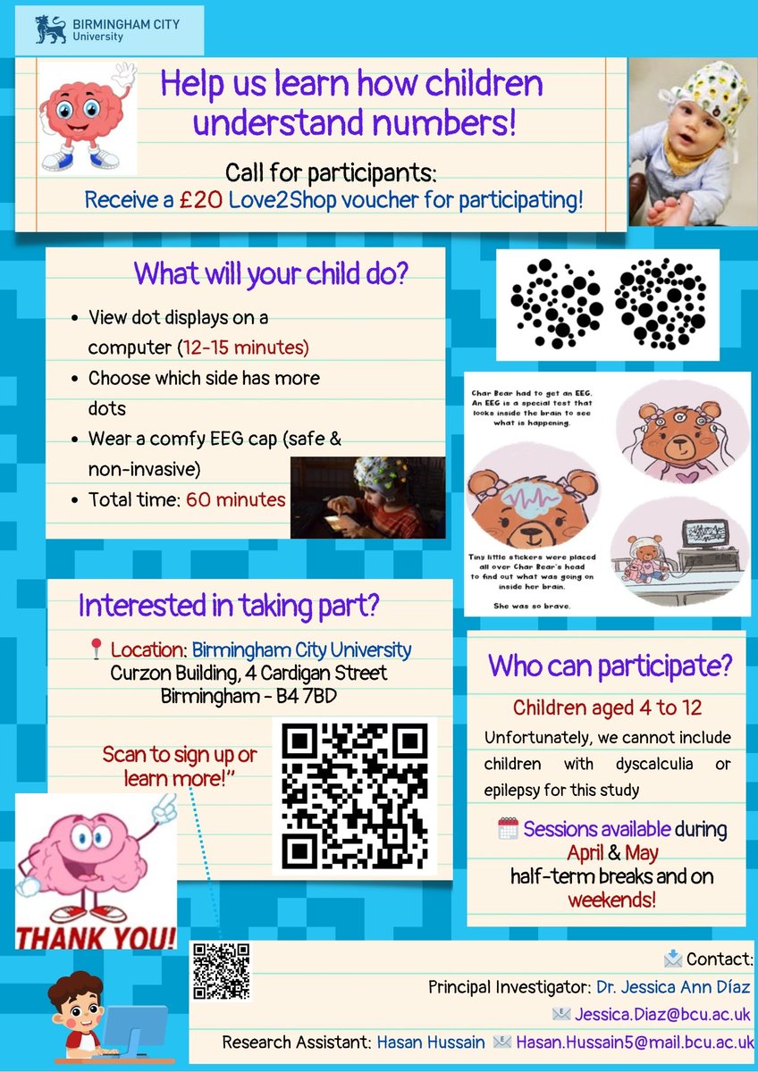 BCU Psychology (@bcu_psychology) on Twitter photo #studyadvert
Please consider joining the first EEG experiment with children at our college, led by <a href="/JessicaAnn_Diaz/">Dr Jessica Ann Diaz</a> from the EEG and Development Research Group (bcu.ac.uk/research/psych…). Info below: #studyadvert
Please consider joining the first EEG experiment with children at our college, led by <a href="/JessicaAnn_Diaz/">Dr Jessica Ann Diaz</a> from the EEG and Development Research Group (bcu.ac.uk/research/psych…). Info below: