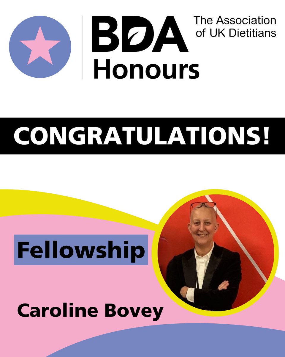 British Dietetic Association (@bda_dietitians) on Twitter photo ⭐ We're delighted to announce that <a href="/CarolineBoveyRD/">Caroline Bovey BEM 🏳️🌈 🇪🇺🏴</a> has been bestowed a BDA Fellowship in recognition of her outstanding and sustained personal commitment to the BDA.
Learn more about Caroline's fantastic achievements and what this honour means to her ➡ bda.uk.com/resource/bda-f… ⭐ We're delighted to announce that <a href="/CarolineBoveyRD/">Caroline Bovey BEM 🏳️🌈 🇪🇺🏴</a> has been bestowed a BDA Fellowship in recognition of her outstanding and sustained personal commitment to the BDA.
Learn more about Caroline's fantastic achievements and what this honour means to her ➡ bda.uk.com/resource/bda-f…