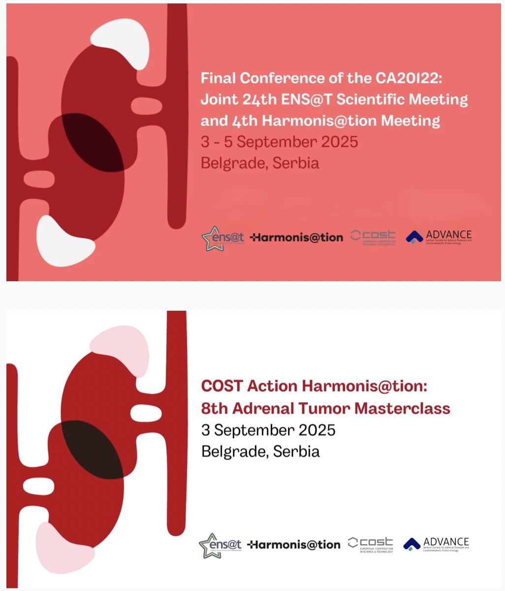 Antoan Stefan Sojat (@santoans) on Twitter photo We are beyond excited to welcome you for a celebration of endocrinology in Belgrade 🥳🔝🌞
Register by April 15th for the Final Joint <a href="/ENSAT_news/">European Network for the Study of Adrenal Tumours</a> and <a href="/goharmonisation/">HARMONIS@TION</a> Conference on the link below and see you soon 👀
goharmonisation.com/final-conferen…
<a href="/AdvanceAdrenal/">Advance</a> We are beyond excited to welcome you for a celebration of endocrinology in Belgrade 🥳🔝🌞
Register by April 15th for the Final Joint <a href="/ENSAT_news/">European Network for the Study of Adrenal Tumours</a> and <a href="/goharmonisation/">HARMONIS@TION</a> Conference on the link below and see you soon 👀
goharmonisation.com/final-conferen…
<a href="/AdvanceAdrenal/">Advance</a>
