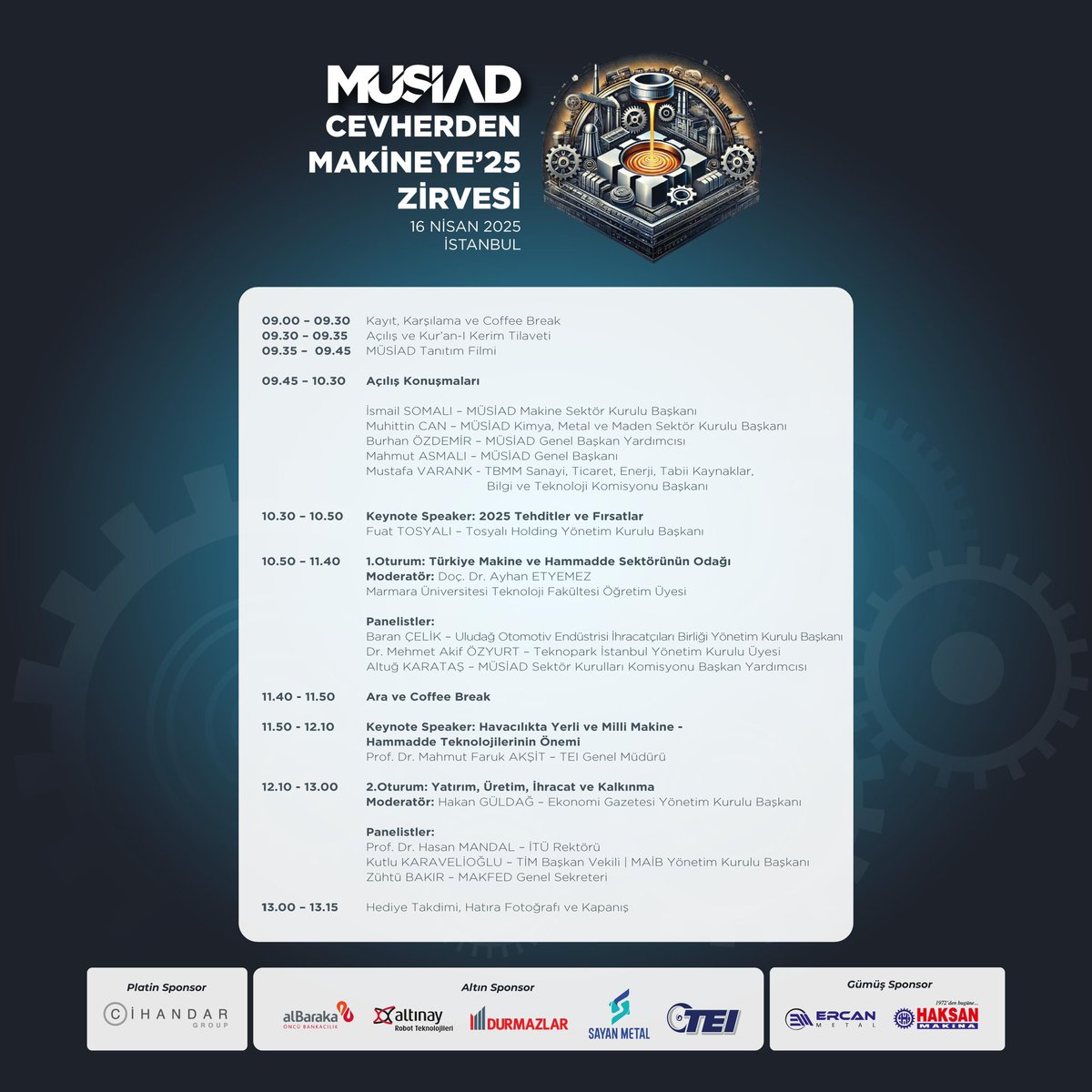 Uzun süredir üzerinde çalıştığımız, hammadde ve makine sektörünün bileşenlerini kıymetli konuklarla bir araya getirecek zirvemize katılımınızı bekliyoruz.