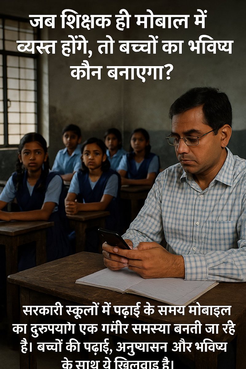 manojparihar883's tweet photo. "जब सरकारी स्कूलों में शिक्षक खुद मोबाइल में व्यस्त हों, तो बच्चों की पढ़ाई कैसे सुधरेगी? शिक्षा के स��य मोबाइल का दुरुपयोग रोका जाना चाहिए। #शिक्षा #GovtSchool #MobileFreeClassroom
@BhajanlalBjp @GovindDotasra @madandilawar https://t.co/YBBgzqGjjH