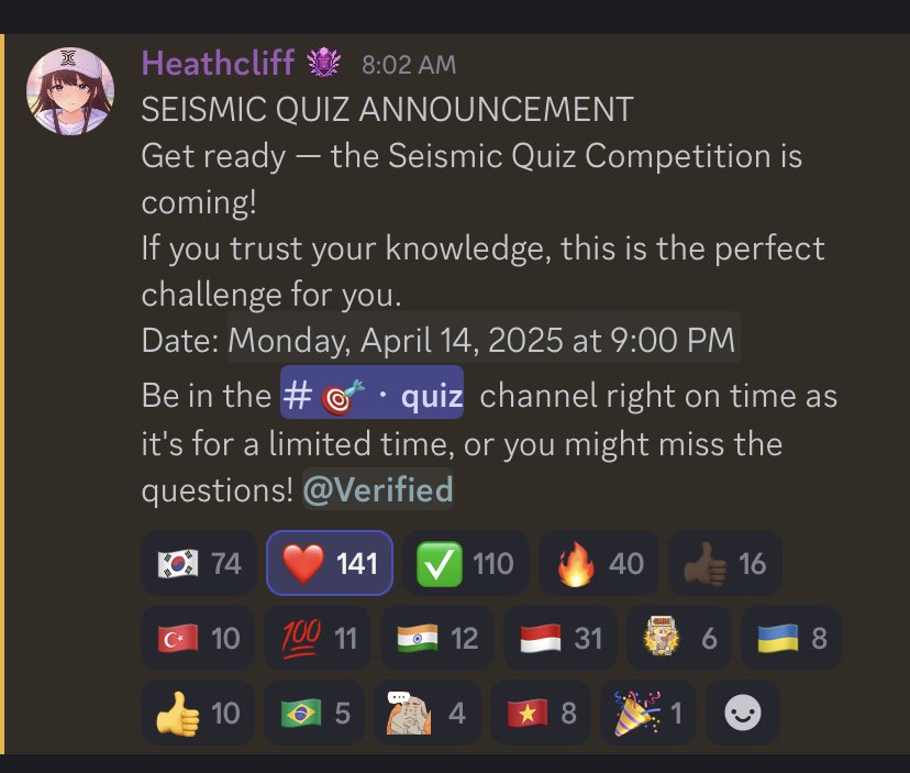 Think you're the smartest in the group chat?? Prove it. 
<a href="/SeismicSys/">Seismic</a> Quiz drops at 9PM
Don't just lurk, join in!! 

Dc : discord.gg/seismic

<a href="/xealistt/">Xealist</a> <a href="/heathcliff_eth/">Heathcliff</a> <a href="/noonne_art/">Noxx</a>