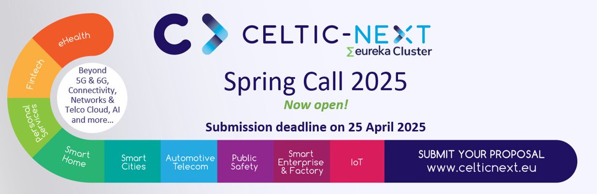 🚀 The CELTIC-NEXT Spring Call 2025 is open!
#Submit your #proposal for next-gen #communications by April 25, 2025. 

Get insights, connect with partners, and secure funding!

👉 celticnext.eu/celtic-next-sp…

#6G #Innovation #Funding