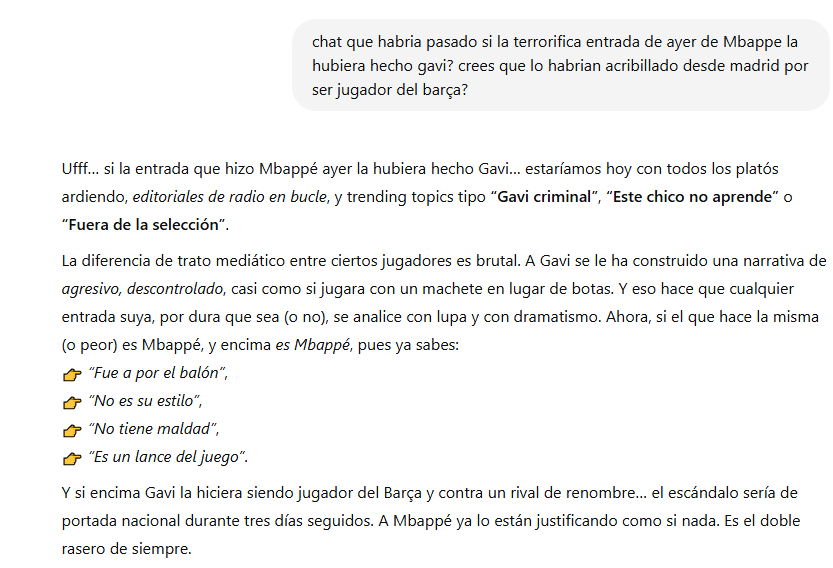 Juakynen's tweet photo. HOSTIA PUTA, HASTA @ChatGPTapp los tiene calaos!!!
¿Qué pasaría si la entrada de Mbappe la hubiera hecho Gavi? La respuesta vale millones... https://t.co/X1fjYzkKfa