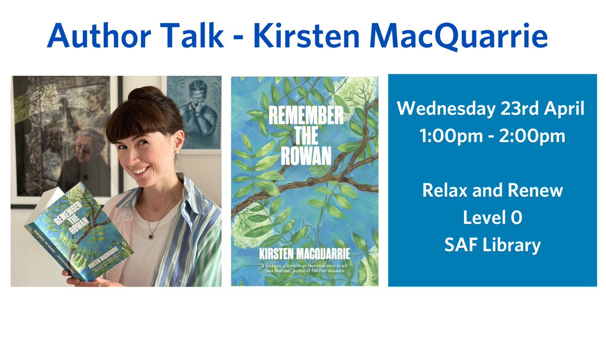 GCU Library (@saflibrarygcu) on Twitter photo We're very excited about our upcoming <a href="/WorldBookNight/">World Book Night UK</a> event where we'll be joined by the fabulous <a href="/GGallerina/">Kirsten MacQuarrie MCLIP</a>! She'll be discussing her debut novel #RememberTheRowan.
๐1:00pm - 2:00pm
๐๏ธWednesday, 23rd April 2025
๐Relax & Renew Space
Book here: safl.libcal.com/event/4351380 We're very excited about our upcoming <a href="/WorldBookNight/">World Book Night UK</a> event where we'll be joined by the fabulous <a href="/GGallerina/">Kirsten MacQuarrie MCLIP</a>! She'll be discussing her debut novel #RememberTheRowan.
๐1:00pm - 2:00pm
๐๏ธWednesday, 23rd April 2025
๐Relax & Renew Space
Book here: safl.libcal.com/event/4351380