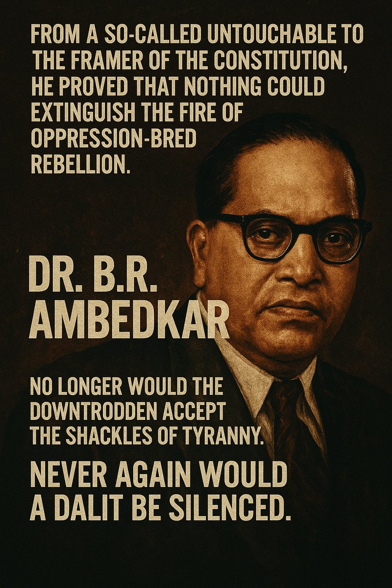 “दलित पैदा हुआ है, राज नहीं कर सकता” —
बाबा साहेब ने ये झूठ इतिहास में दफन कर दिया।

जिस जाति को सदियों तक सिर्फ सेवा के लिए बनाया गया,
जिसे मंदिरों से निकाला गया,
उस जाति का बेटा संविधान लिखकर सत्ता के शिखर पर बैठा।

डॉ. भीमराव अंबेडकर सिर्फ संविधान निर्माता नहीं थे,
वो उस
