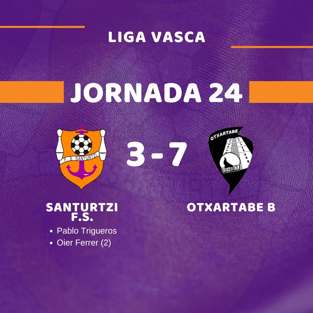 📣 LIGA VASCA | Jornada 24
🆚 Santurtzi FS 3 - 7 <a href="/Otxartabe/">Otxartabe</a>
💜#SanturtziGuGara