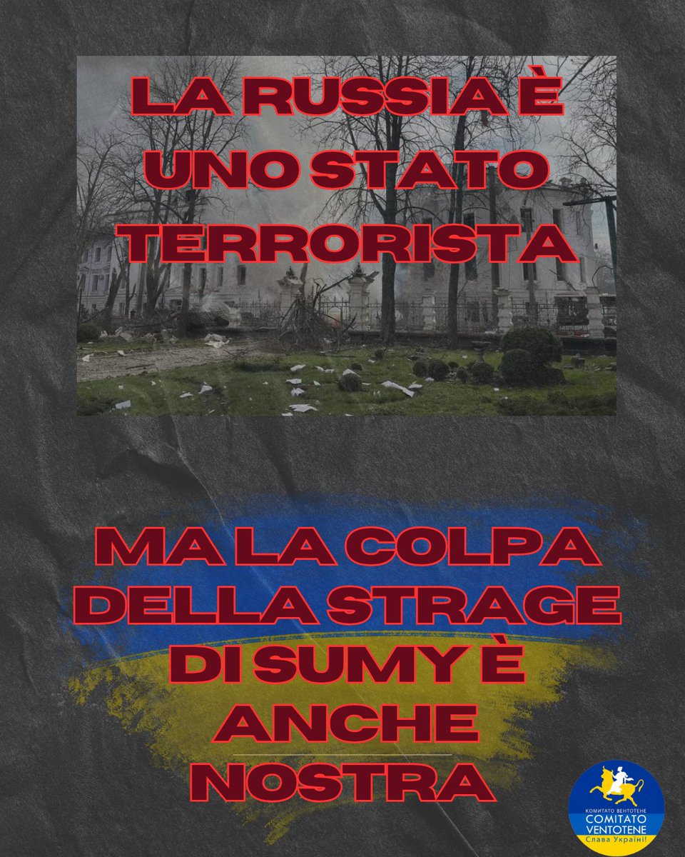 La Domenica delle Palme in Ucraina è stata macchiata dal sangue di innocenti a Sumy: è il risultato della tattica terroristica del Double Tap: colpisce non solo le vittime, ma anche i soccorritori. È inaccettabile: non proteggiamo i cieli ucraini. L'inazione è complicità morale.