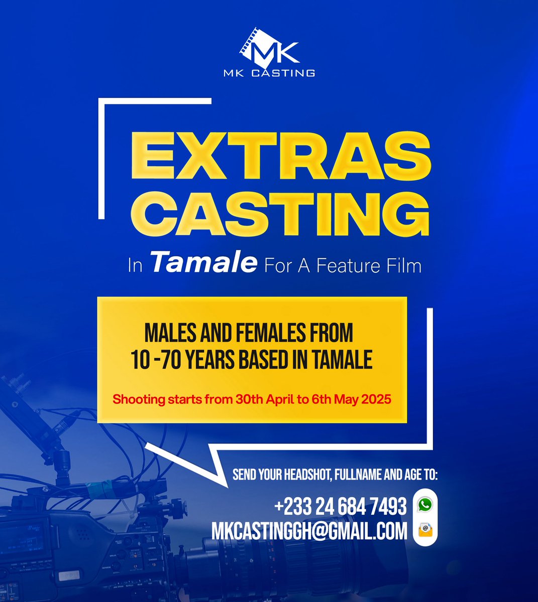 mkcasting's tweet image. We are casting extras in Tamale!!!!

#casting #castingcall #extrascasting #tamale #ghana #northenregion #actors #actress #talewood