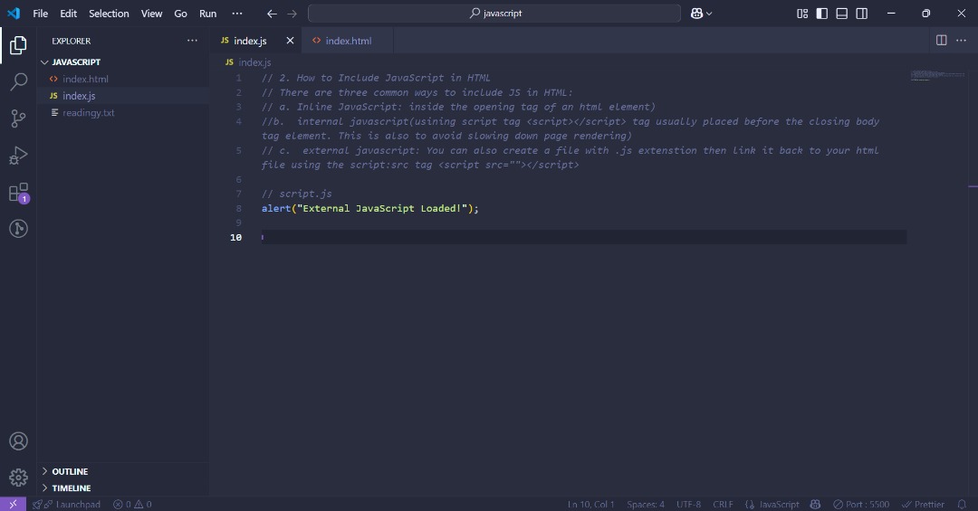 Ethel_Omma's tweet image. Day 2 of #100DaysOfJavaScript
✅ what JavaScript is (the magic behind interactive websites)
✅How to include JavaScript code(inline, internal and external )
✅how to use console.log() to test stuff.
✅ Also got the hang of comments
#100DaysOfCode
#buildinpublic
#javascript