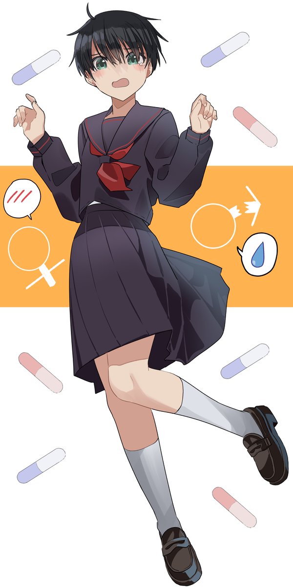 Haidacutlet's tweet photo. 薬を飲まされるたびに性別が変わる男の子のイラスト https://t.co/AzhzTbZnKX