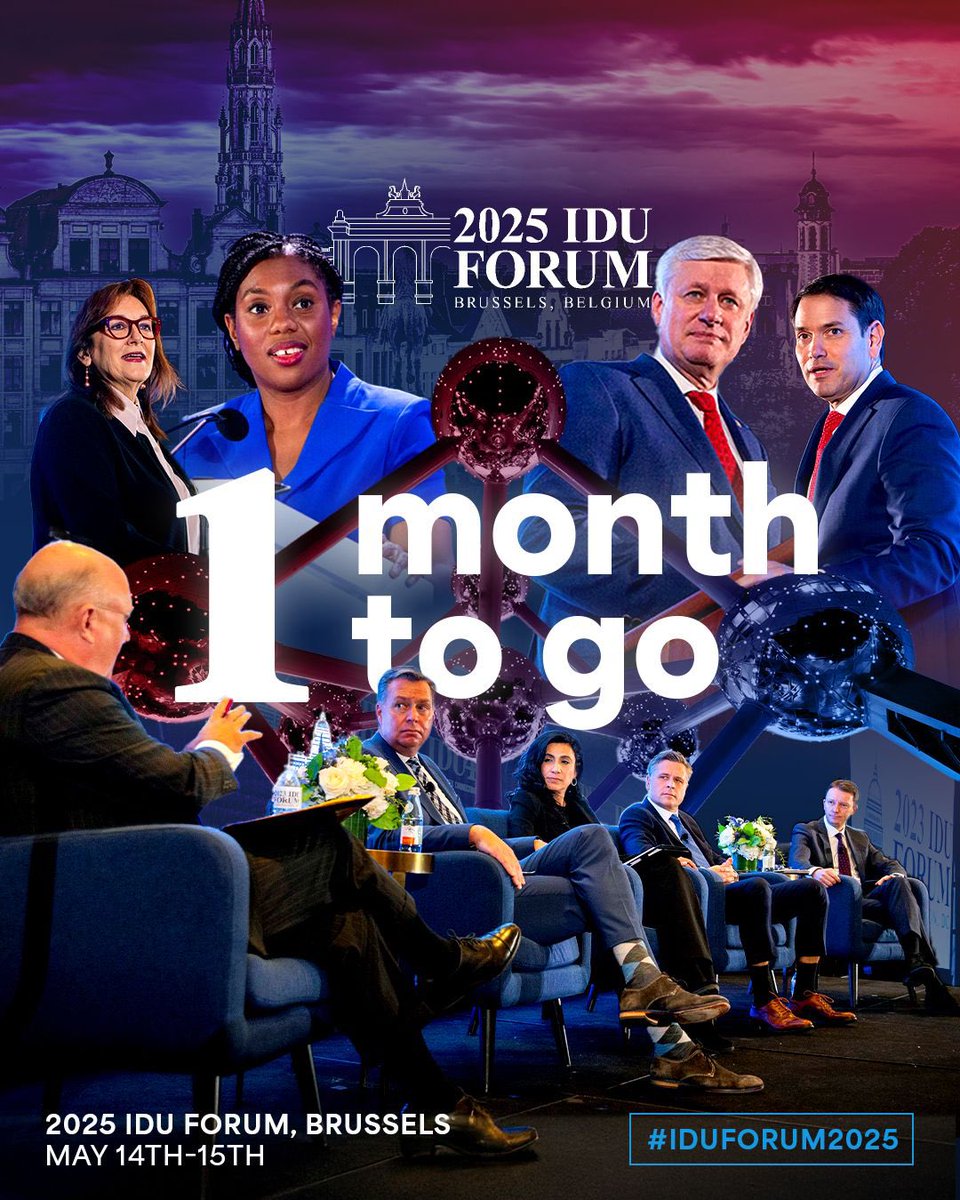🚨 The Countdown is on: 1 Month to Go!
The 2025 IDU Forum is just one month away! 
📍 Brussels, Belgium
📅 May 14–15, 2025

Democratic leaders from across the globe will gather to champion freedom, human rights, the rule of law, and free-market values. This is our moment to