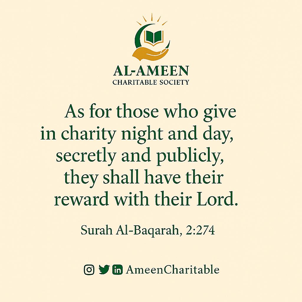 AmeenCharitable's tweet photo. At Al-Ameen Charitable Society, we believe in the power of kindness, knowledge, and community.

Join us in spreading light and hope — one heart, one hand, one act at a time.

@AmeenCharitable
#AmeenCharitable #QuranQuotes #CharityWithPurpose #IslamicRelief #InspiringChange https://t.co/5iIuYRtZ0M