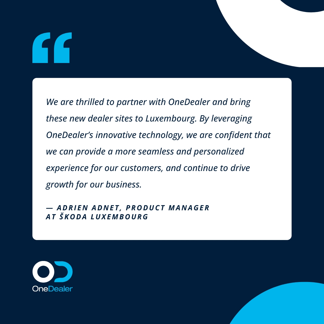 Škoda Luxembourg's Adrien Adnet says it best:

📢 “With OneDealer’s tech, we’re delivering seamless, personalized customer experiences and driving growth.”

See how: 🔗 bit.ly/4aSvd13

#Onedealer #Testimonial #ŠkodaLuxembourg