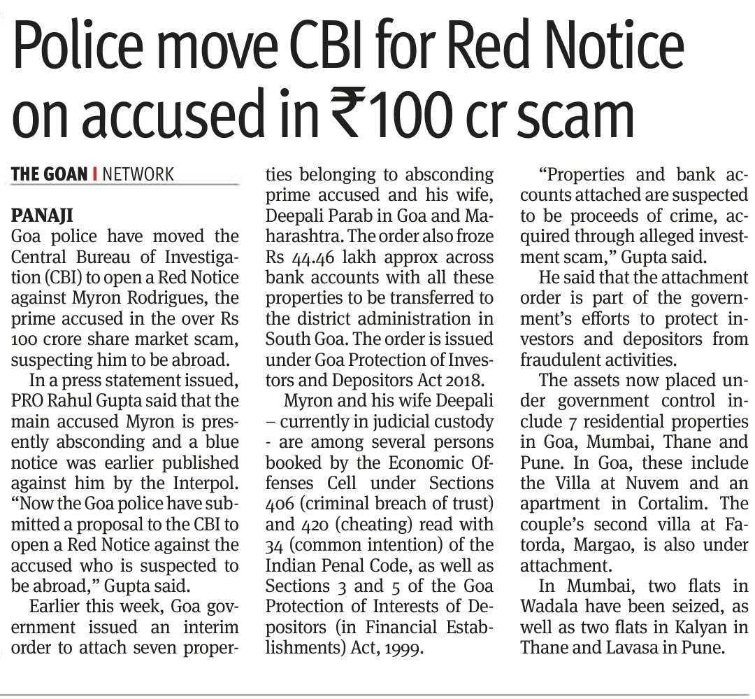 thegoanonline's tweet image. THE GOAN | #Police move #CBI for #RedNotice on accused in Rs 100 cr #scam

Read more: thegoan.net/goa-news/%EF%B…

#Goa #News #Headlines #ShareMarket